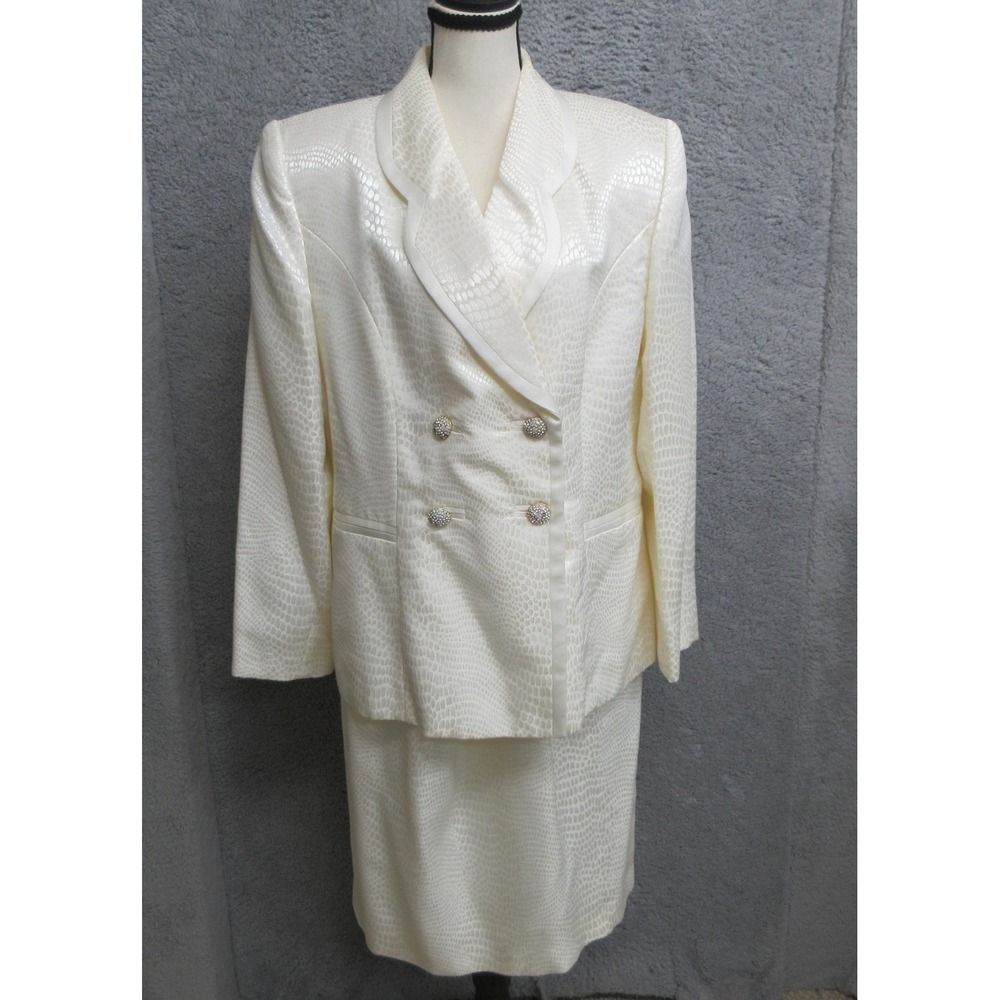 Lord &Taylor Jacquard Skirt Suit Women 14 Ivory Quiet Luxury Formal Classic Glam
